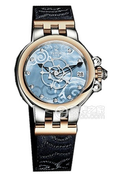 帝舵玫瑰系列35701-FS天蓝色珍珠贝母盘镶钻织纹表带