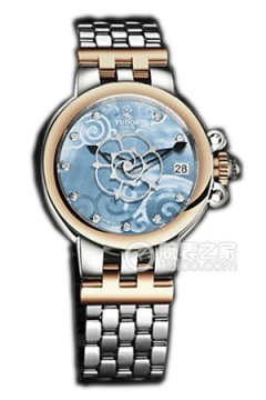 帝舵玫瑰系列35701-65770天蓝色珍珠贝母盘镶钻不锈钢表带