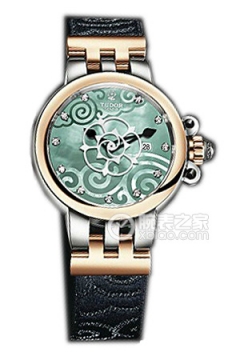 帝舵玫瑰系列35401-FS翡翠绿珍珠贝母盘镶钻织纹表带