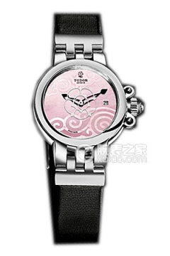 帝舵玫瑰系列35100-Black satin粉红色珍珠贝母盘缎质表带