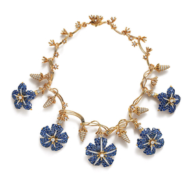 蒂芙尼史隆伯杰系列铂金及18k黄金镶嵌蓝宝石和钻石 牵牛花项链项链