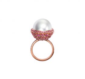 蒂芙尼MASTERPIECES PRISM系列18K玫瑰金镶嵌南海白珍珠与粉色蓝宝石戒指戒指