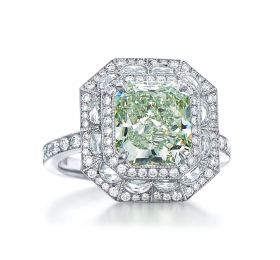 蒂芙尼BLUE BOOK高级珠宝铂金镶嵌绿钻戒指戒指