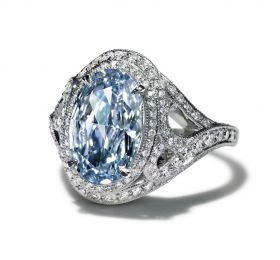蒂芙尼BLUE BOOK高级珠宝铂金镶嵌椭圆形蓝钻及白钻戒指戒指
