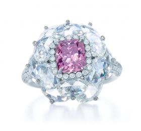蒂芙尼BLUE BOOK高级珠宝矩形改良明亮式切割深彩灰粉紫钻戒指