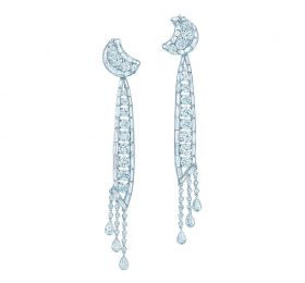 蒂芙尼BLUE BOOK高级珠宝艺术风格镶嵌圆形、长条形和梨形钻石铂金耳环耳饰