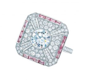 蒂芙尼BLUE BOOK高级珠宝铂金镶白钻和粉钻戒指戒指