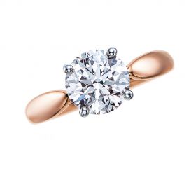 蒂芙尼订婚钻戒18K 玫瑰金镶嵌圆形明亮式切割订婚钻戒戒指