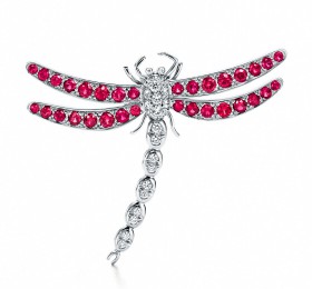 蒂芙尼铂金镶嵌红宝石和钻石中号蜻蜓胸针 胸针