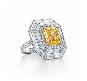 蒂芙尼铂金镶黄钻和白钻戒指戒指