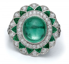 蒂芙尼古董珍藏铂金镶嵌祖母绿及钻石戒指戒指