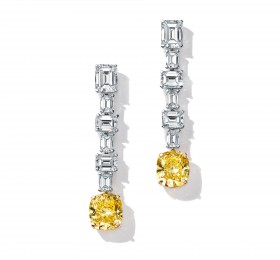 蒂芙尼铂金和18K黄金镶嵌白钻及艳彩黄钻耳环耳饰