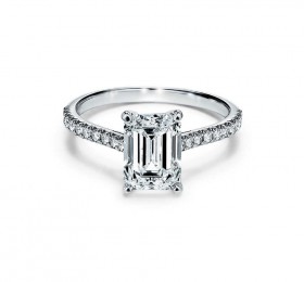 蒂芙尼订婚钻戒铂金铺镶钻石戒圈镶嵌祖母绿形切割钻石订婚钻戒戒指