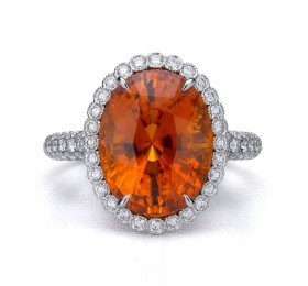 蒂芙尼铂金镶嵌橙色蓝宝石戒指戒指