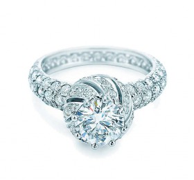 蒂芙尼TIFFANY& CO.SCHLUMBERGER铂金镶钻戒圈镶嵌花蕾式圆形明亮式切割钻石订婚钻戒戒指