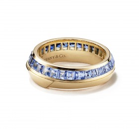 蒂芙尼BLUE BOOK高级珠宝2019 Blue Book 18K黄金镶嵌方形蓝宝石及方形钻石戒指戒指