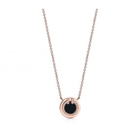 蒂芙尼TIFFANY T钻石和黑色缟玛瑙圈形项链项链