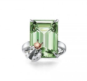 蒂芙尼RETURN TO TIFFANY纯银和 18K 玫瑰金镶嵌绿水晶瓢虫戒指戒指
