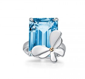 蒂芙尼RETURN TO TIFFANY纯银和 18K 玫瑰金镶嵌蓝色托帕石蝴蝶戒指戒指