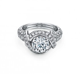 蒂芙尼TIFFANY& CO.SCHLUMBERGER铂金镶钻戒圈镶嵌圆形明亮式切割钻石订婚钻戒戒指