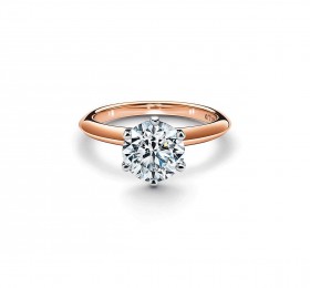 蒂芙尼订婚钻戒18K 玫瑰金六爪镶嵌订婚钻戒戒指