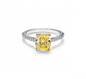蒂芙尼订婚钻戒铂金铺镶钻石戒圈镶嵌黄钻订婚钻戒戒指