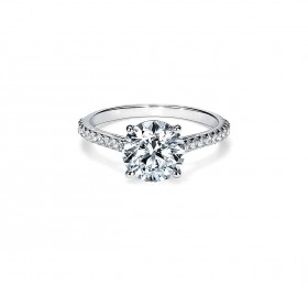 蒂芙尼订婚钻戒铂金铺镶钻石戒圈镶嵌圆形明亮式切割钻石订婚钻戒戒指