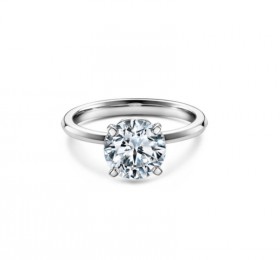 蒂芙尼订婚钻戒铂金镶钻戒圈镶嵌圆形明亮式切割钻石订婚钻戒戒指