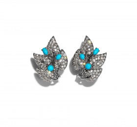 蒂芙尼BLUE BOOK高级珠宝JEAN SCHLUMBERGER铂金镶嵌绿松石及钻石花架造型耳环耳饰
