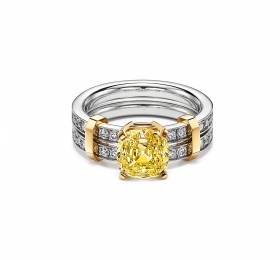 蒂芙尼TIFFANY EDGE系列铂金及18K黄金镶嵌浓彩黄钻及钻石戒指戒指
