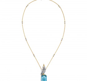 蒂芙尼SCHLUMBERGER™高级珠宝铂金及18K黄金镶嵌海蓝宝石，钻石及粉色蓝宝石”石上鸟”吊坠吊坠