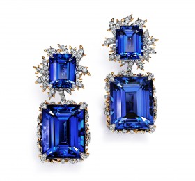 蒂芙尼BLUE BOOK高级珠宝2023 BLUE BOOK铂金及18K黄金镶嵌坦桑石及钻石耳环耳饰