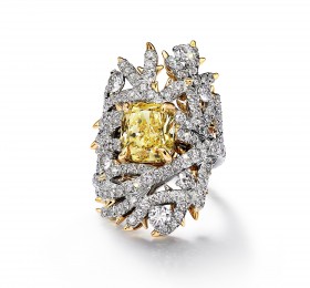 蒂芙尼BLUE BOOK高级珠宝2023 BLUE BOOK铂金及18K黄金镶嵌一颗浓彩黄钻及钻石戒指戒指