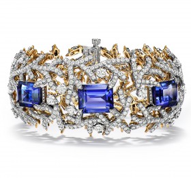 蒂芙尼BLUE BOOK高级珠宝2023 BLUE BOOK铂金及18K黄金镶嵌总重逾25克拉的坦桑石及钻石手镯手镯