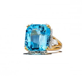 蒂芙尼史隆伯杰系列18K黄金及铂金镶嵌海蓝宝石及钻石戒指戒指