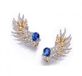 蒂芙尼史隆伯杰系列18K黄金及铂金镶嵌未经优化处理蓝宝石及钻石珊瑚造型耳环耳饰