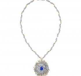 蒂芙尼BLUE BOOK高级珠宝铂金及18K黄金镶嵌一颗重逾9克拉的未经优化处理蓝宝石及钻石项链项链