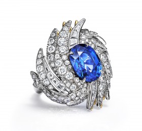 蒂芙尼BLUE BOOK高级珠宝铂金及18K黄金镶嵌一颗重逾7克拉的未经优化处理蓝宝石及钻石戒指戒指