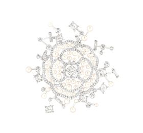 香奈儿CAMÉLIA系列白18K金镶嵌钻石和珍珠胸针