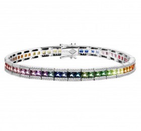 ENZO彩宝系列RAINBOW 彩虹系列18K白金镶渐变色彩色宝石手链手镯