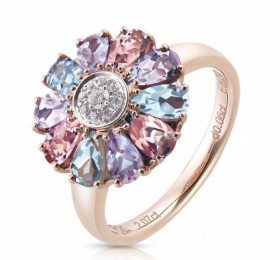 ENZO彩宝系列RAINBOW 彩虹系列18K玫瑰金粉紅碧玺紫晶托帕石及钻石戒指戒指