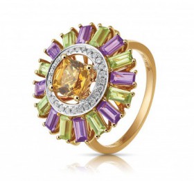 ENZO彩宝系列RAINBOW 彩虹系列18K黄金镶黃晶橄榄石紫晶及钻石戒指戒指