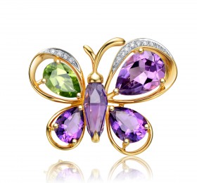 ENZO彩宝系列RAINBOW 彩虹系列18K白金镶紫晶橄榄石及钻石吊坠胸针胸针