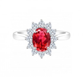 ENZO婚礼系列DIANA 戴安娜系列18K白金镶嵌红碧玺戒指戒指