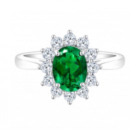 ENZO婚礼系列DIANA 戴安娜系列18K白金镶嵌绿碧玺戒指戒指