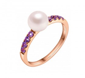ENZO VAVA系列LOVE 爱意18K玫瑰金镶珍珠及粉紅紫晶戒指戒指