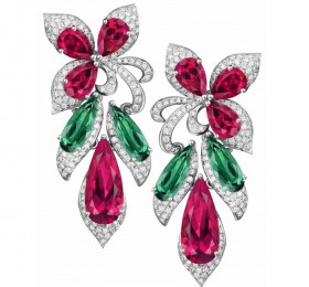 ENZO HIGH JEWELRY 高级珠宝系列18K白金镶红绿碧玺及钻石耳环耳饰