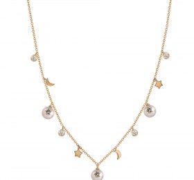 ENZO COSMOS小宇宙系列星月造型14K金镶珍珠、托帕石项链项链