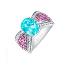 ENZO设计师系列PARAIBA帕拉伊巴系列18K白金镶帕拉伊巴碧玺、白色蓝宝石及粉色蓝宝石戒指戒指