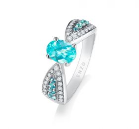 ENZO设计师系列PARAIBA帕拉伊巴系列18K白金镶帕拉伊巴碧玺及白色蓝宝石戒指戒指